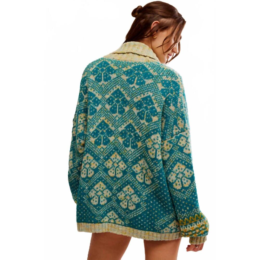 NEW FREE PEOPLE sasha cardigan in harbor teal combo - Picture 4 of 6